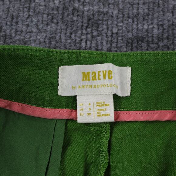 Maeve Pants Womens 0 The Avery Pleated Wide Leg Trousers Green Linen Blend Work - Picture 8 of 15